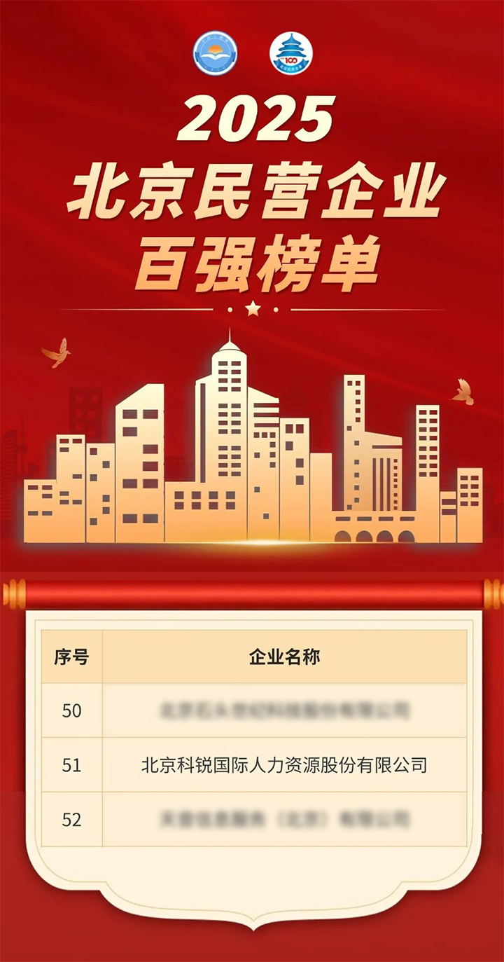 人力资源公司利来国际(中国)国际荣登北京市工商联发布的2025北京民营企业百强榜单